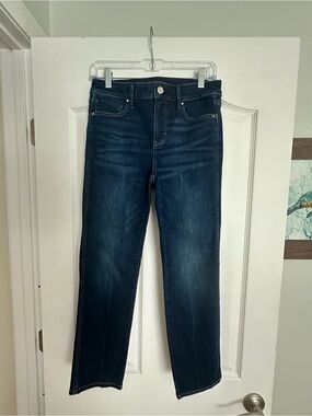 White House Black Market Women's Dark Blue Straight-Crop Leg Jeans